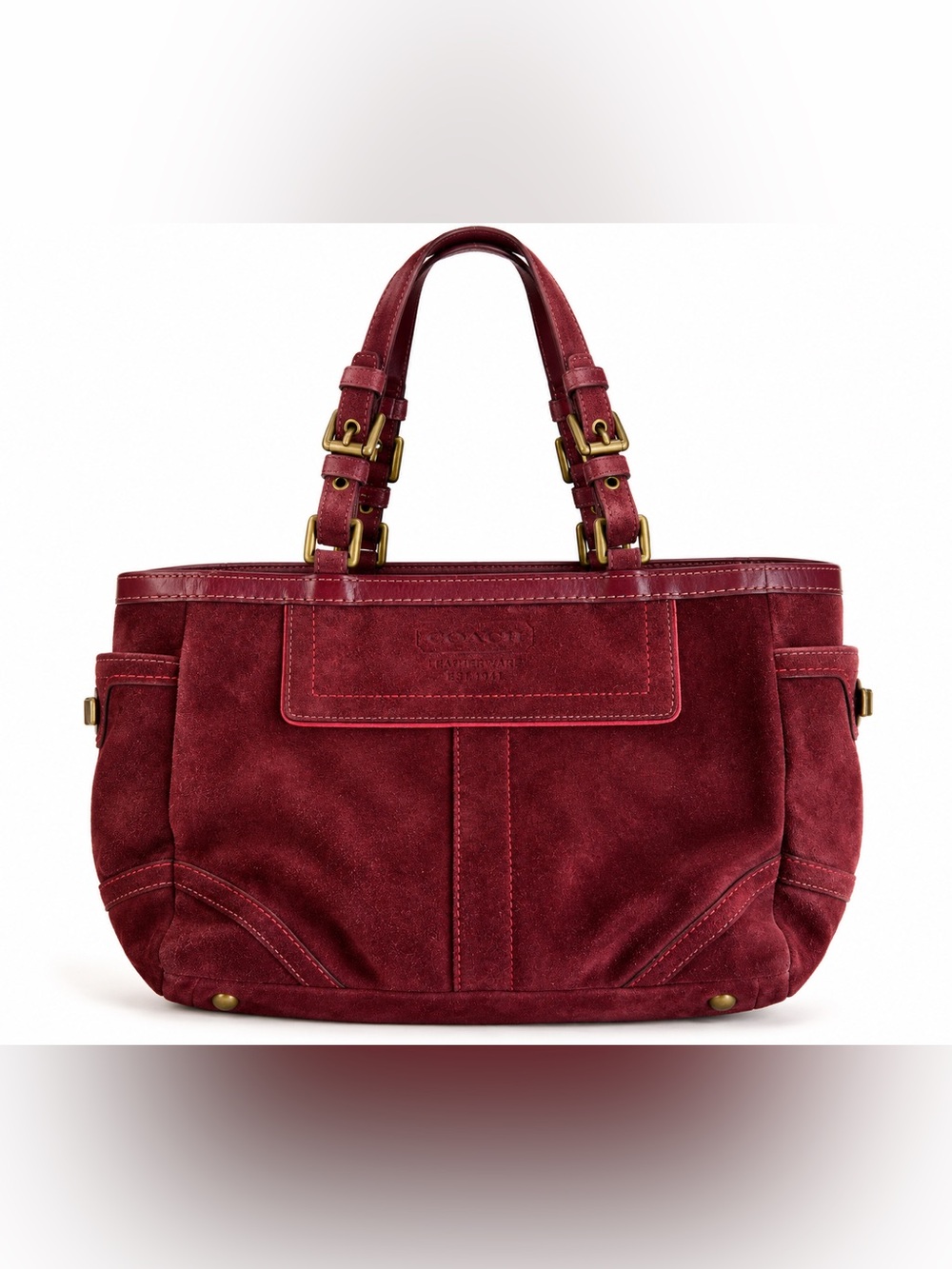 Vintage Coach Hamptons Suede Gallery Tote | Burgundy Wine Y2K Bag